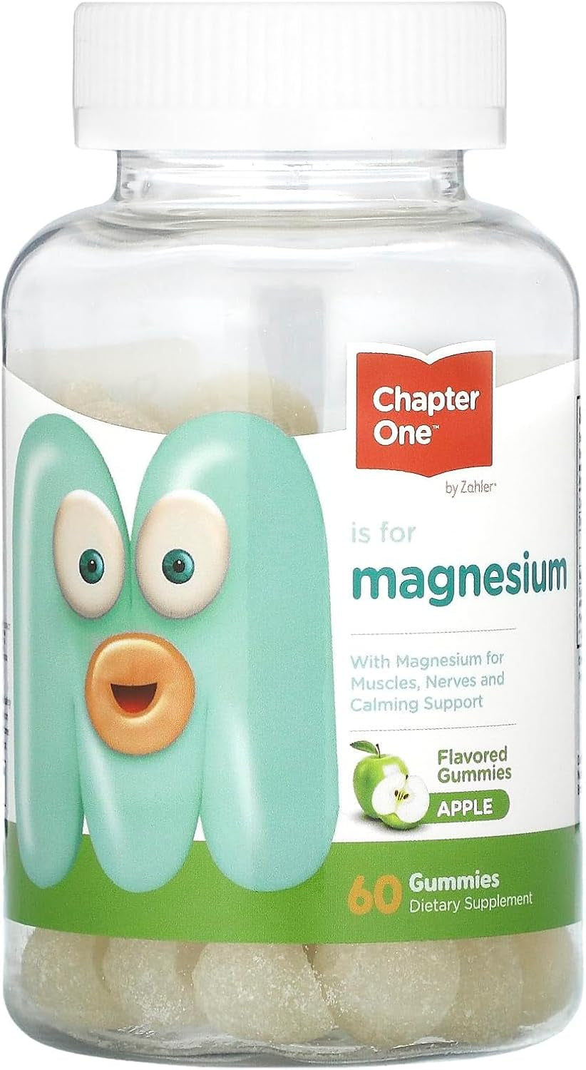 Chapter One Magnesium Gummies - Supports Calm for Kids - Chewable Magnesium Supplement Gummies to Support Muscle Function - Kosher, Dairy-Free & Gluten-Free - Apple, 60 Count