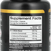 California Gold Nutrition BCAA, Ajipure® Branched Chain Amino Acids 2:1:1 with L-Leucine, L-Isoleucine, and L-Valine, 500 Mg, 60 Veggie Capsules