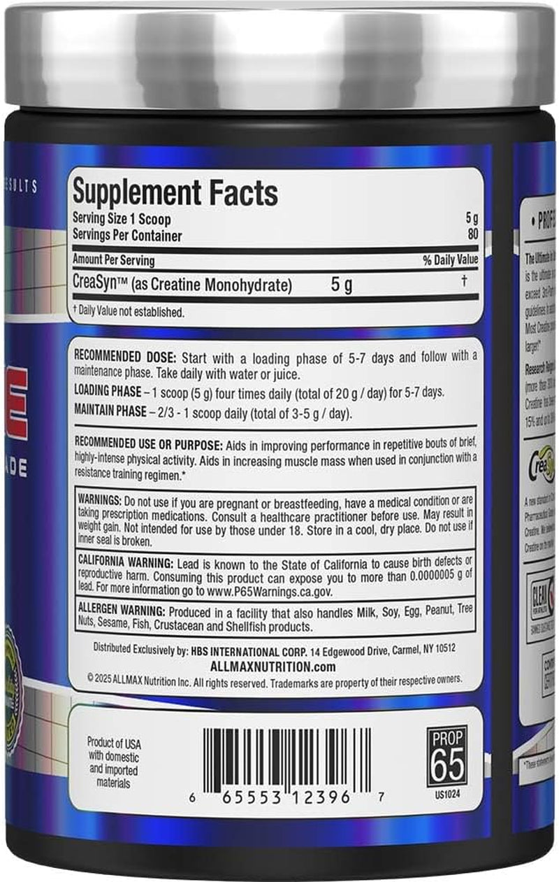 ALLMAX Nutrition - Creatine Monohydrate, Micronized Creatine Powder for Strength and Muscle Recovery, Gluten Free & Fast Absorbing 400G